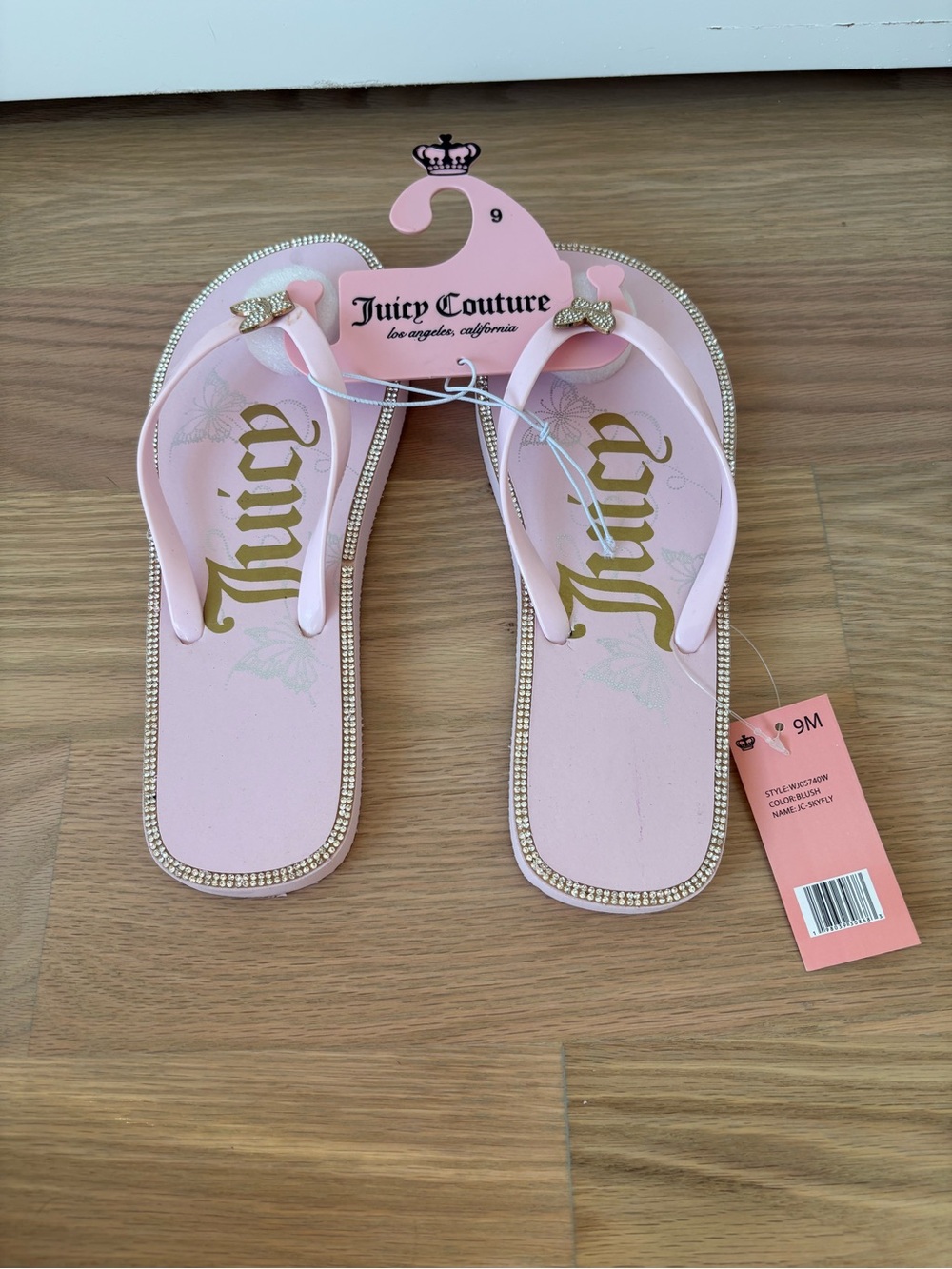 Juicy Couture Pink Crystal-Trim Flip Flop Sandals size 9
